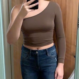 Deep Brown One Sleeve Crop Top